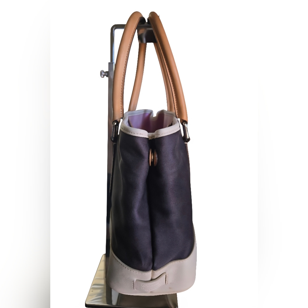 Navy and Tan Structured Tote Bag - Picture 3 of 16